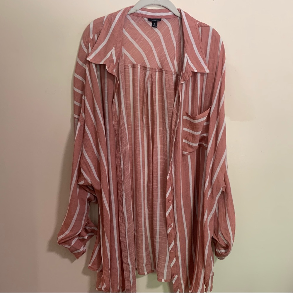 Salmon 3/4 Sleeve Cotton Button Up/Cover Up
